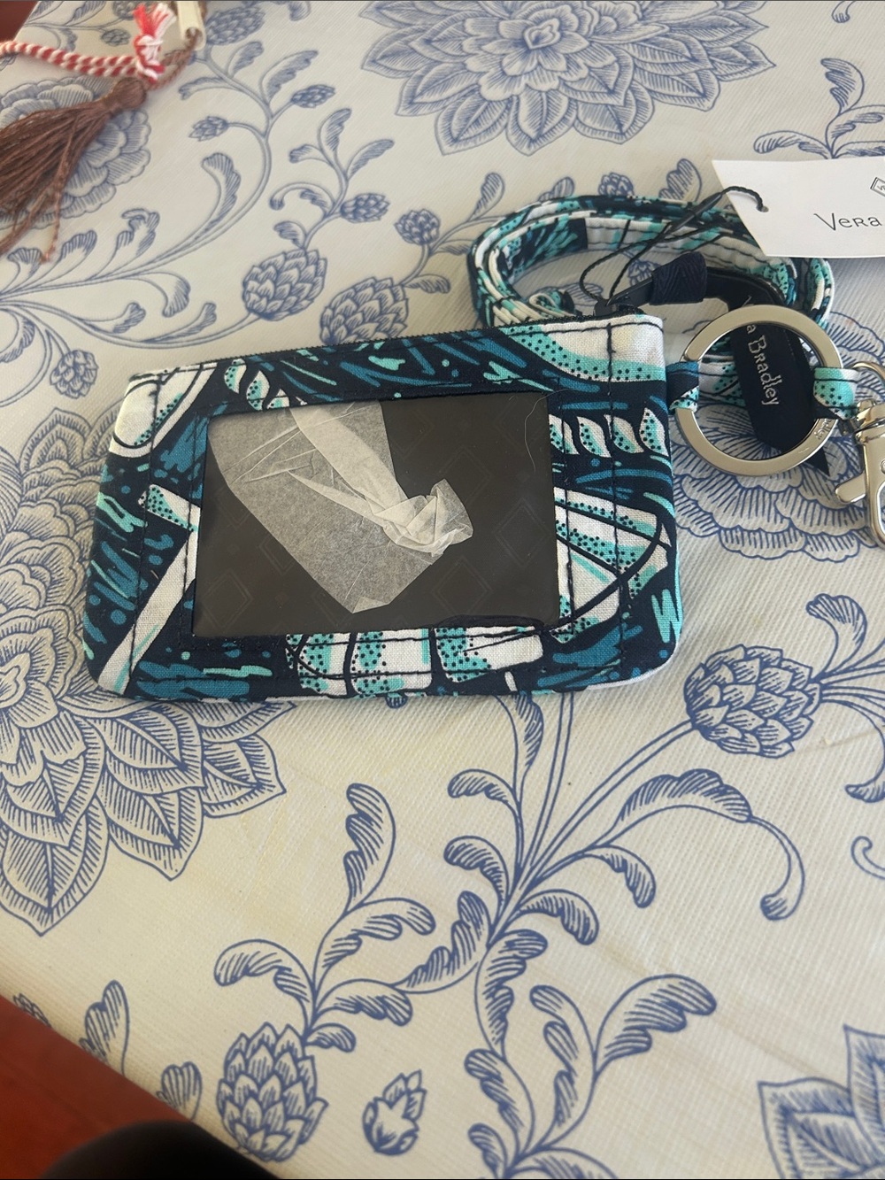 Vera Bradley Teal, Black & White Patterned ID Lanyard Card Holder
